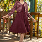 Trendy wine cotton flared dress paired with contrast ikat shrug
