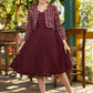 Trendy wine cotton flared dress paired with contrast ikat shrug