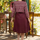 Trendy wine cotton flared dress paired with contrast ikat shrug