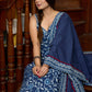 Stylish sleeveless indigo anarkali kurta paired with a matching mul dupatta - Pants Optional