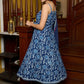 Stylish sleeveless indigo anarkali kurta paired with a matching mul dupatta - Pants Optional
