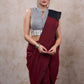 Stylish grey cotton checkered blouse with mandarin collar & ikat combination