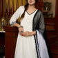 Elegant off-white cotton kurta adorned with intricate embroidery complimeted by matching pants - Dupatta Optional