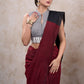 Stylish grey cotton checkered blouse with mandarin collar & ikat combination