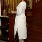 Elegant off-white cotton kurta adorned with intricate embroidery complimeted by matching pants - Dupatta Optional