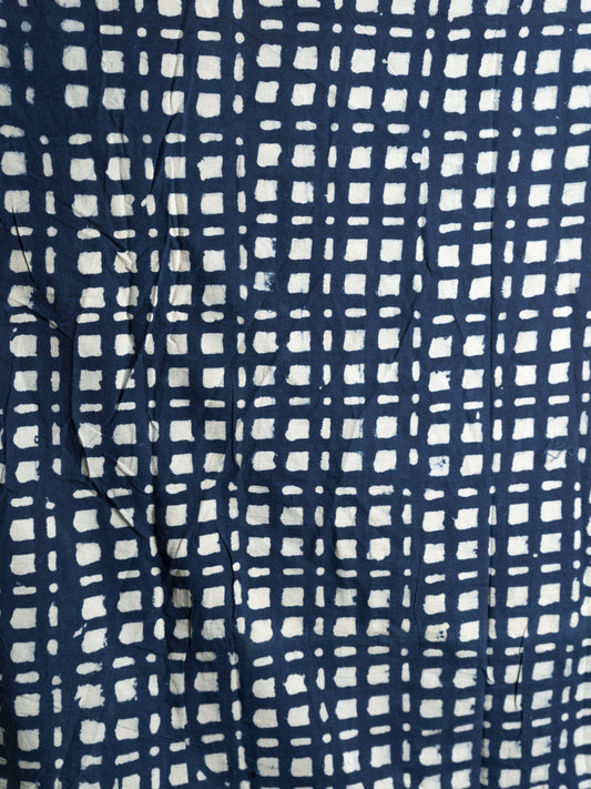 Cotton Indigo Fabric with Asymmetrical Checks