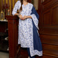 Elegant white Hakoba printed kurta, with delicate lace accents paired with matching Pants - Dupatta optional