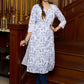 Elegant white Hakoba printed kurta, with delicate lace accents paired with matching Pants - Dupatta optional