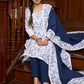 Elegant white Hakoba printed kurta, with delicate lace accents paired with matching Pants - Dupatta optional