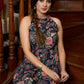 Comfortable and smart halter neck blue printed cotton kurta - Pants Optional