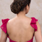 Stylish dark pink georgette blouse with frill sleeves