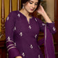 Exquisite hand-embroidered purple rayon kurta with matching pants - Dupatta Optional