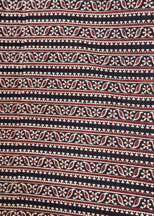 Black Stripe Cotton Ajrakh Fabric