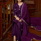 Exquisite hand-embroidered purple rayon kurta with matching pants - Dupatta Optional