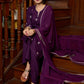 Exquisite hand-embroidered purple rayon kurta with matching pants - Dupatta Optional