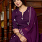 Exquisite hand-embroidered purple rayon kurta with matching pants - Dupatta Optional