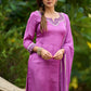 Delicate light purple hand-embroidered modal kurta with matching pants - Dupatta Optional