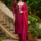 Magenta hand-embroidered silk blend kurta with matching pants - Dupatta Optional