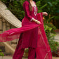 Magenta hand-embroidered silk blend kurta with matching pants - Dupatta Optional