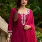Magenta hand-embroidered silk blend kurta with matching pants - Dupatta Optional