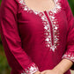 Magenta hand-embroidered silk blend kurta with matching pants - Dupatta Optional