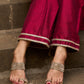 Magenta hand-embroidered silk blend kurta with matching pants - Dupatta Optional