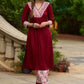 Maroon rayon kurta paired with Hakoba printed pants for effortless elegance - Duppata Optional