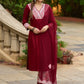 Maroon rayon kurta paired with Hakoba printed pants for effortless elegance - Duppata Optional