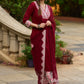 Maroon rayon kurta paired with Hakoba printed pants for effortless elegance - Duppata Optional