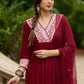 Maroon rayon kurta paired with Hakoba printed pants for effortless elegance - Duppata Optional