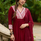 Maroon rayon kurta paired with Hakoba printed pants for effortless elegance - Duppata Optional