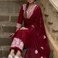 Maroon rayon kurta paired with Hakoba printed pants for effortless elegance - Duppata Optional