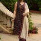Casual and comfortable black ajrak sleeveless kurta with coordinated pants (Sleeves Provided) - Stole Optional