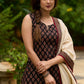 Casual and comfortable black ajrak sleeveless kurta with coordinated pants (Sleeves Provided) - Stole Optional