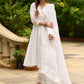 White self-textured lace yoke kurta, paired with matching pants - Dupatta Optional