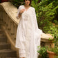 White self-textured lace yoke kurta, paired with matching pants - Dupatta Optional