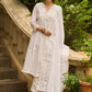 White self-textured lace yoke kurta, paired with matching pants - Dupatta Optional