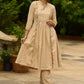 Classic beige self-textured Kurta paired with matching Pants - Dupatta Optional