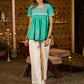 Teal green half sleeve top with pink embroidery-Pant optional