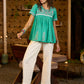 Teal green half sleeve top with pink embroidery-Pant optional