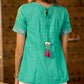 Teal green half sleeve top with pink embroidery-Pant optional