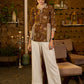 Brown floral printed top with zig zag ajrakh on sides -Pant optional