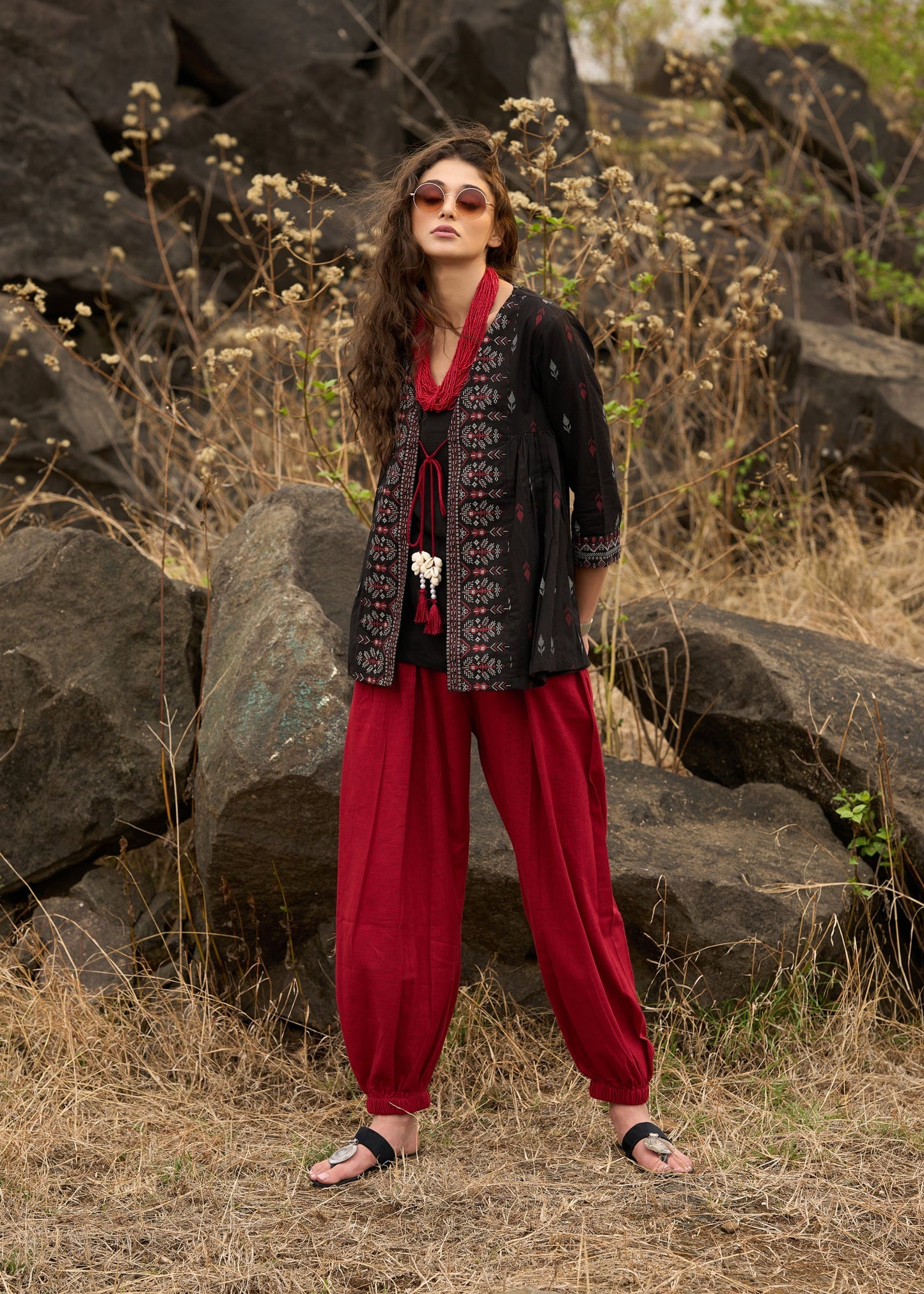 Red cotton balloon pant