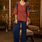 Maroon printed top with contrast details on sleeves - Pant optional