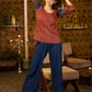 Maroon printed top with contrast details on sleeves - Pant optional