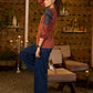 Maroon printed top with contrast details on sleeves - Pant optional