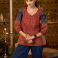Maroon printed top with contrast details on sleeves - Pant optional