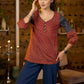 Maroon printed top with contrast details on sleeves - Pant optional