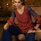 Maroon printed top with contrast details on sleeves - Pant optional