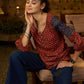 Maroon printed top with contrast details on sleeves - Pant optional